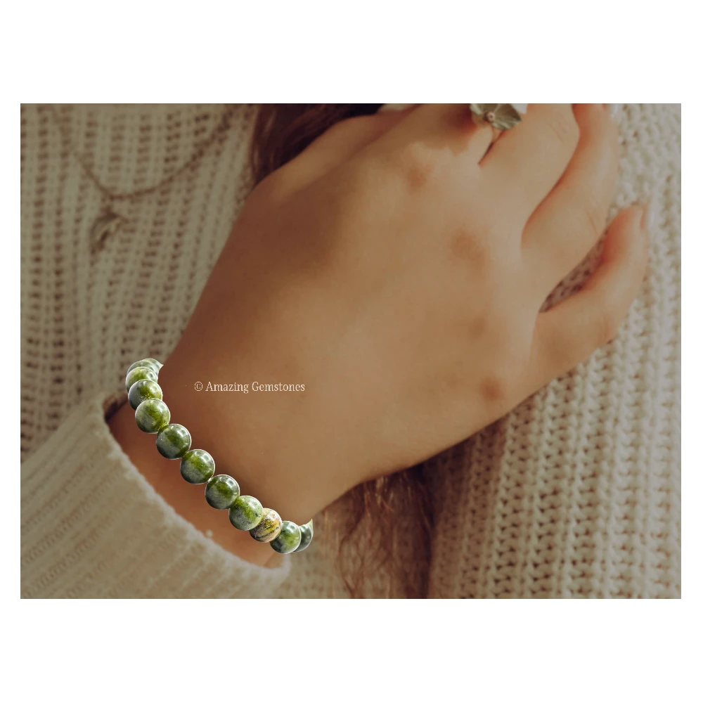 Nephrite Green Jade Bracelet (Strechable)