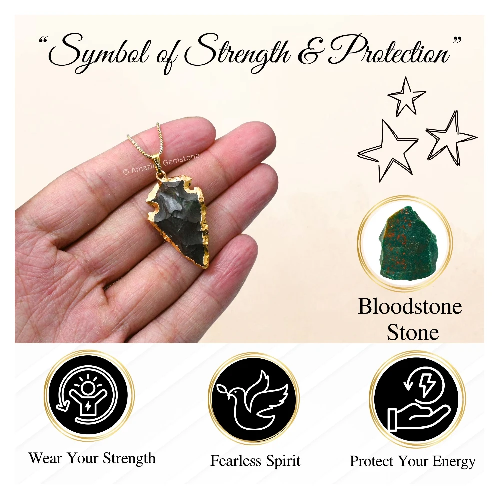 Bloodstone Arrowhead Pendant - Gold Plated
