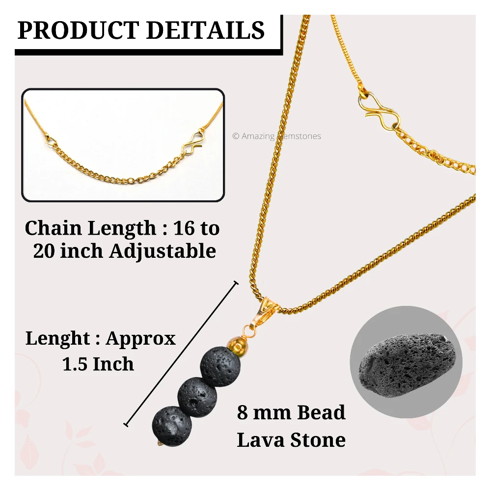 Lava Stone Bead Pendant (Gold)