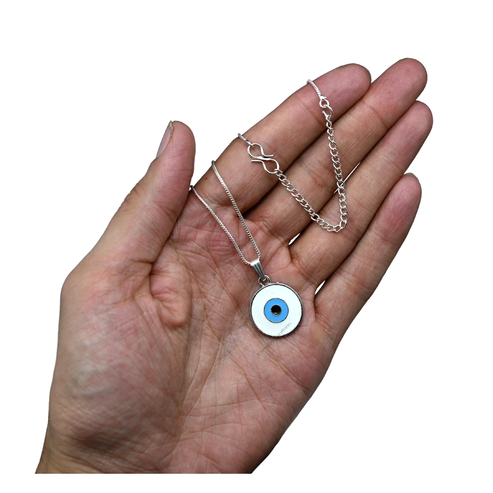 White Evil Eye Pendant - Round (Silver)