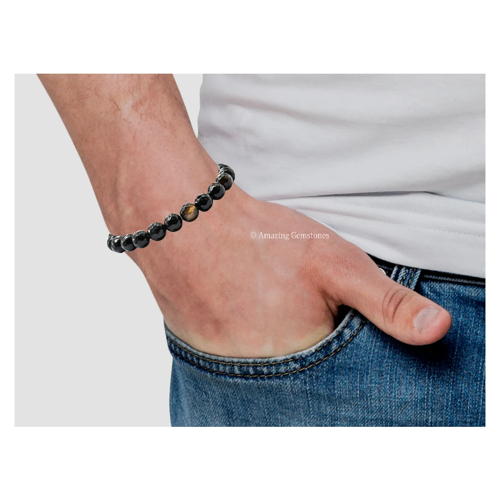 Black Bended Bracelet (Faceted) (Stretchable)