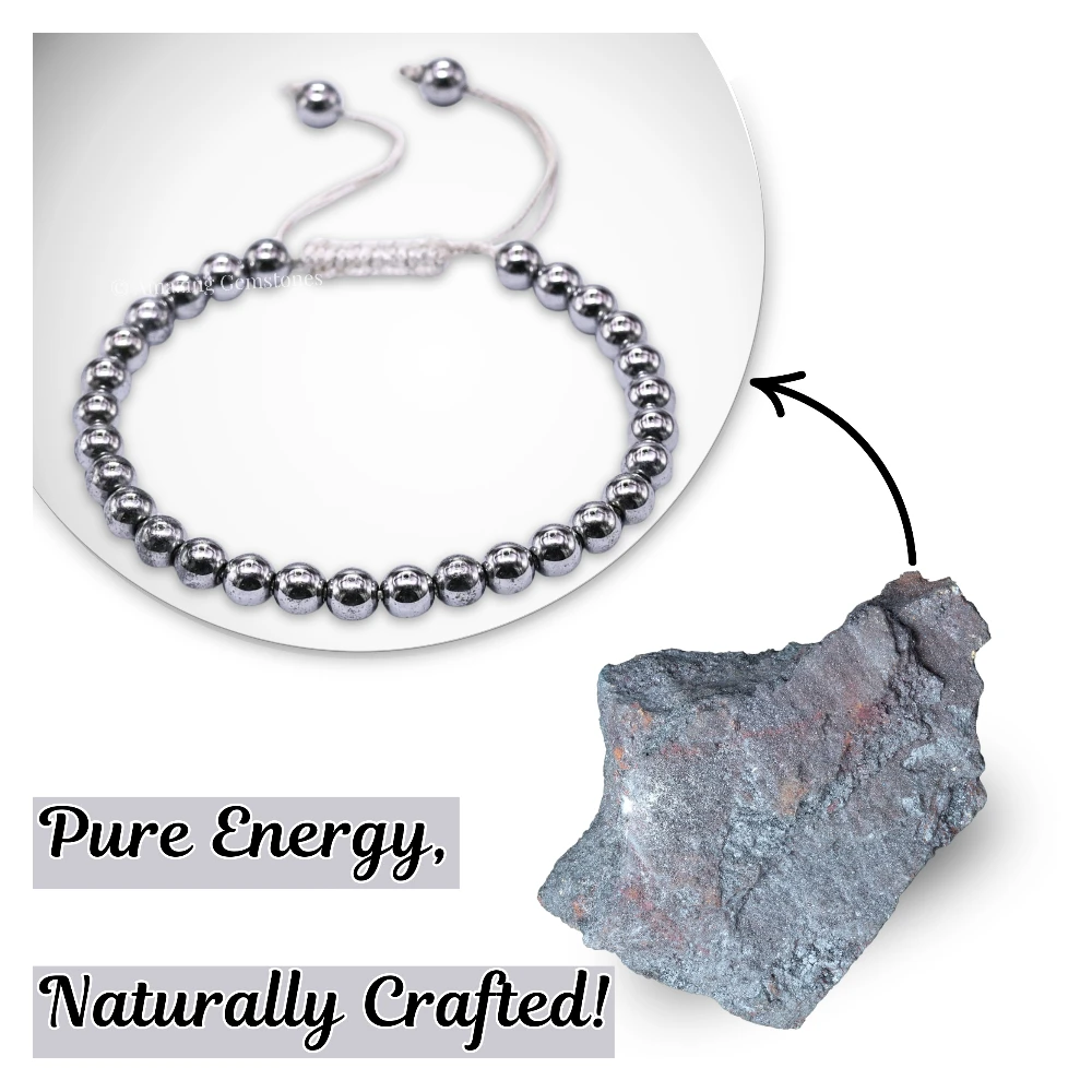 Silver Hematite Healing Crystal Bracelets - 6mm Beads (Adjustable)
