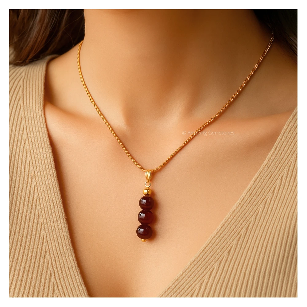Garnet Bead Pendant (Gold)