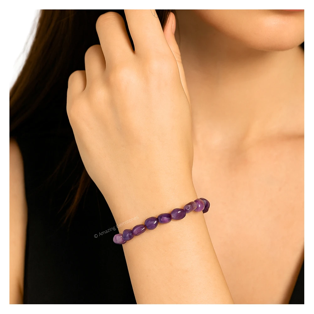Amethyst Tumbled Stone Bracelet (Stretchable)