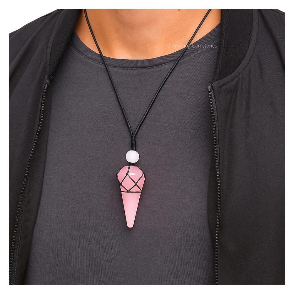 Rose Quartz Pendulum Pendant Necklace (Macrame)