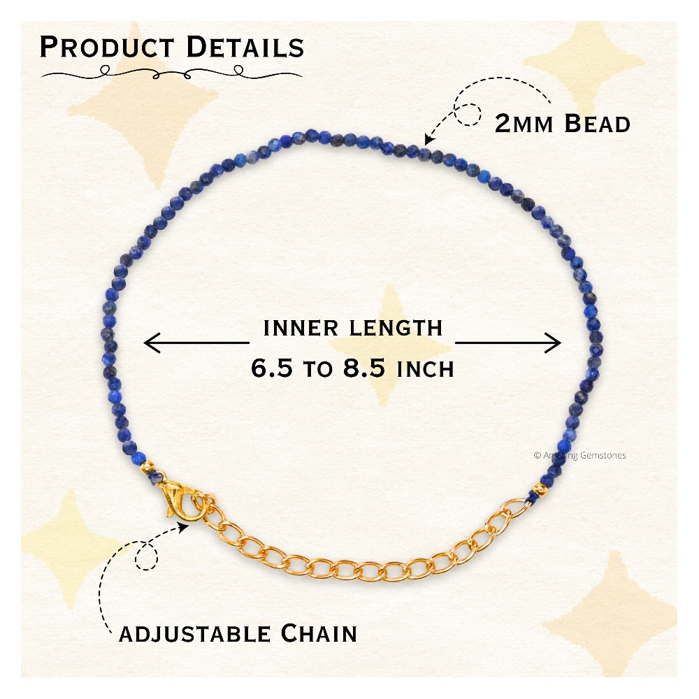 Lapis Lazuli Crystal Bracelet - 2mm Faceted Bead (Gold)