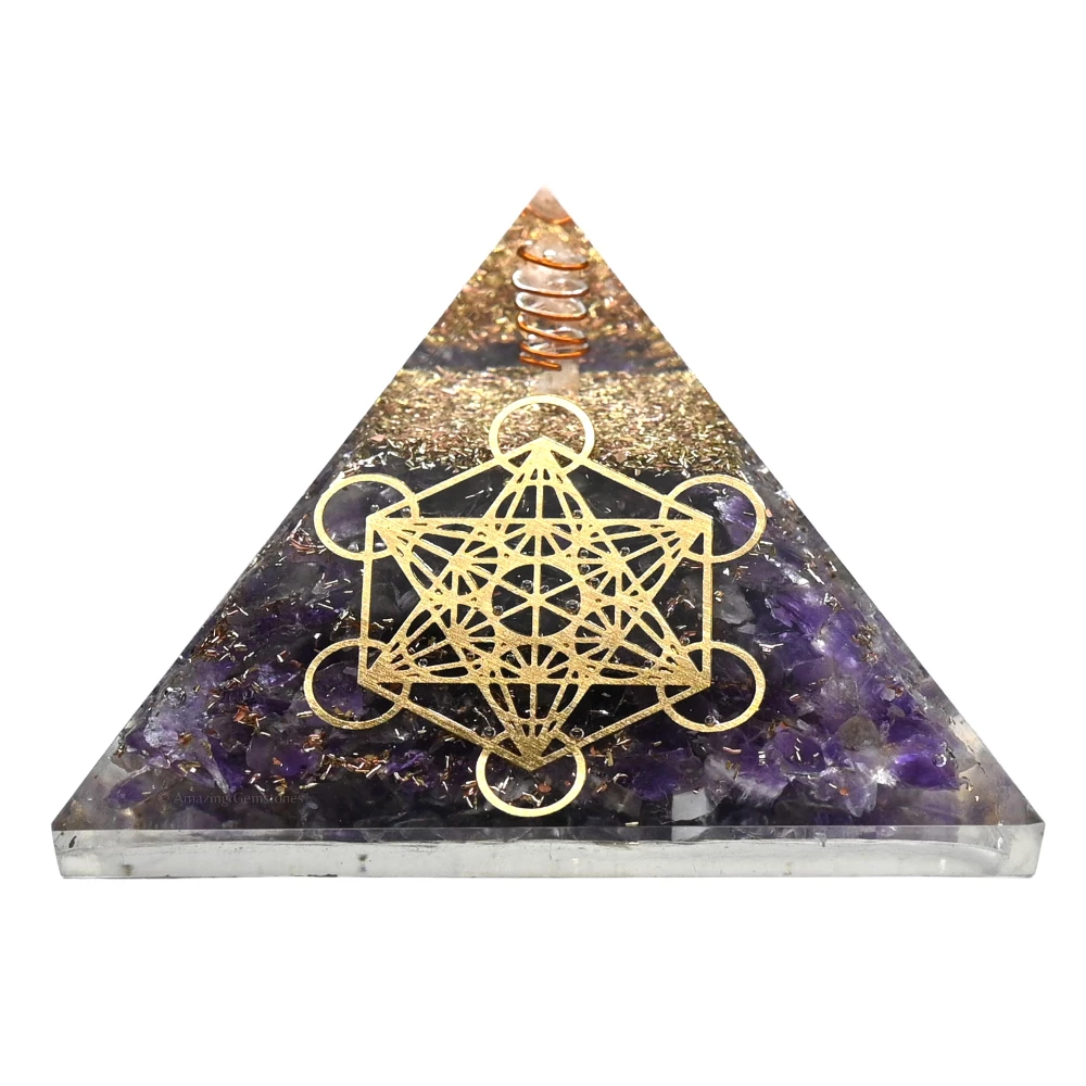 Amethyst Orgone Pyramid - Metatron Cube