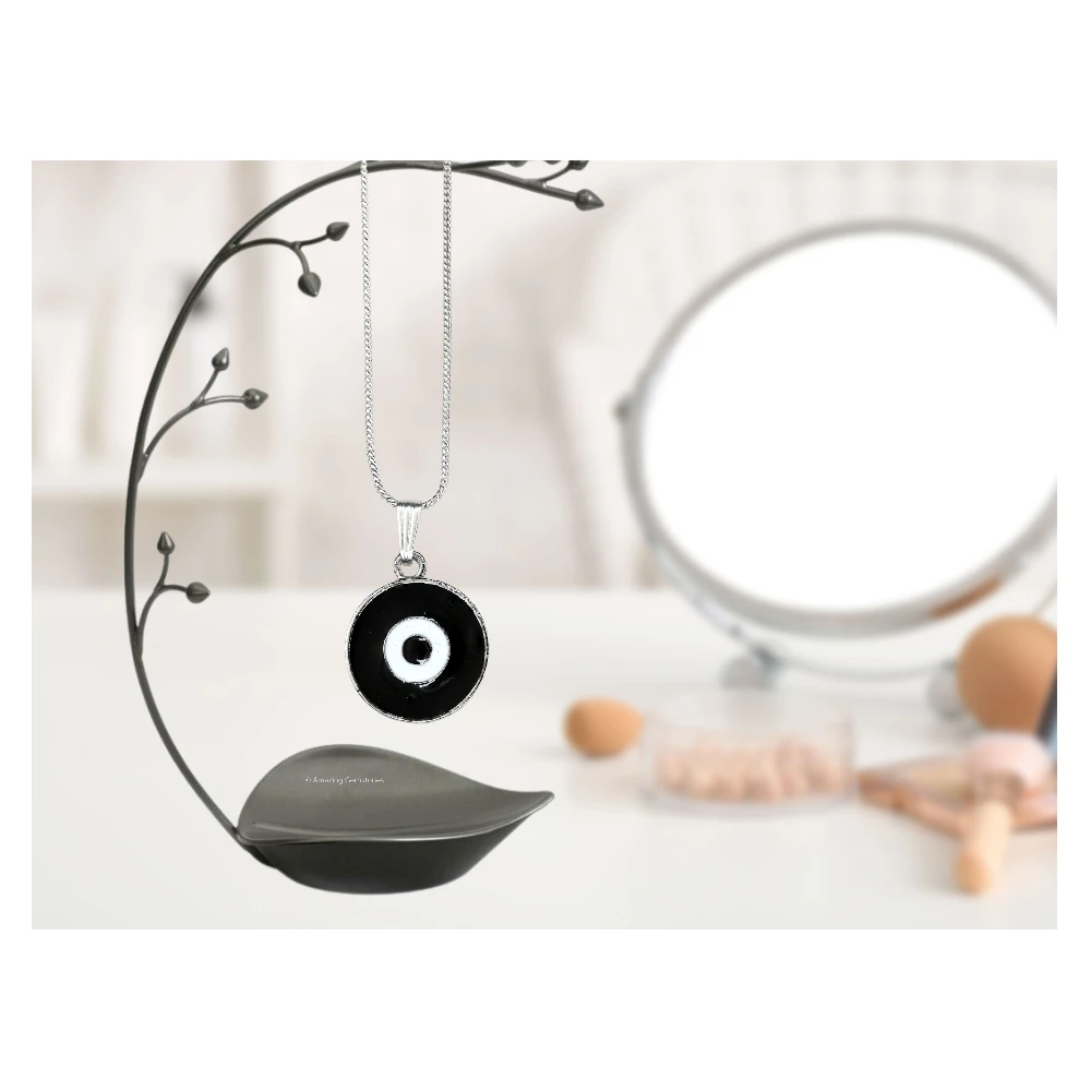 Black Evil Eye Pendant - Round (Silver)