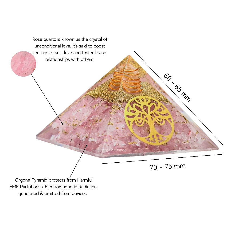 Rose Quartz Orgone Pyramid - Vintage Tree of Life