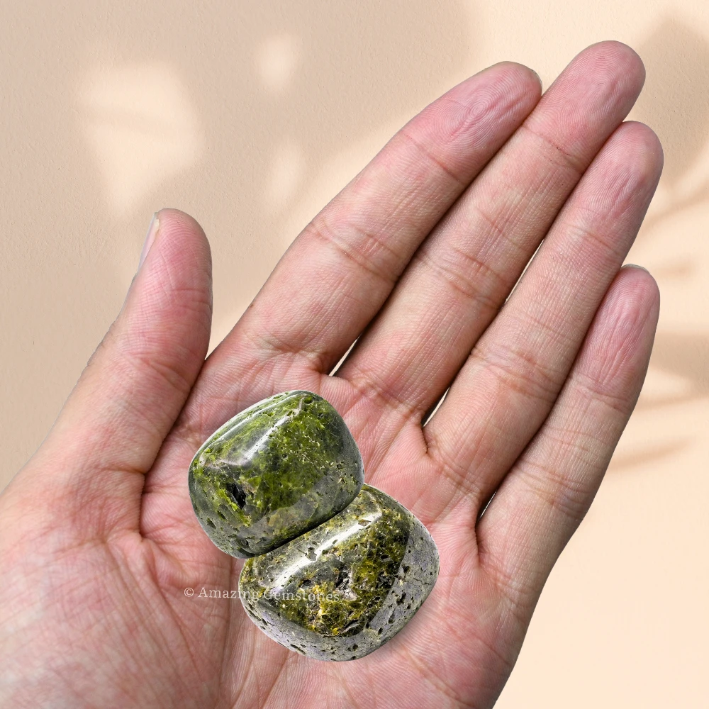 Tumbled Green Tourmaline with Matrix Stone Crystals (1000+ Carats)