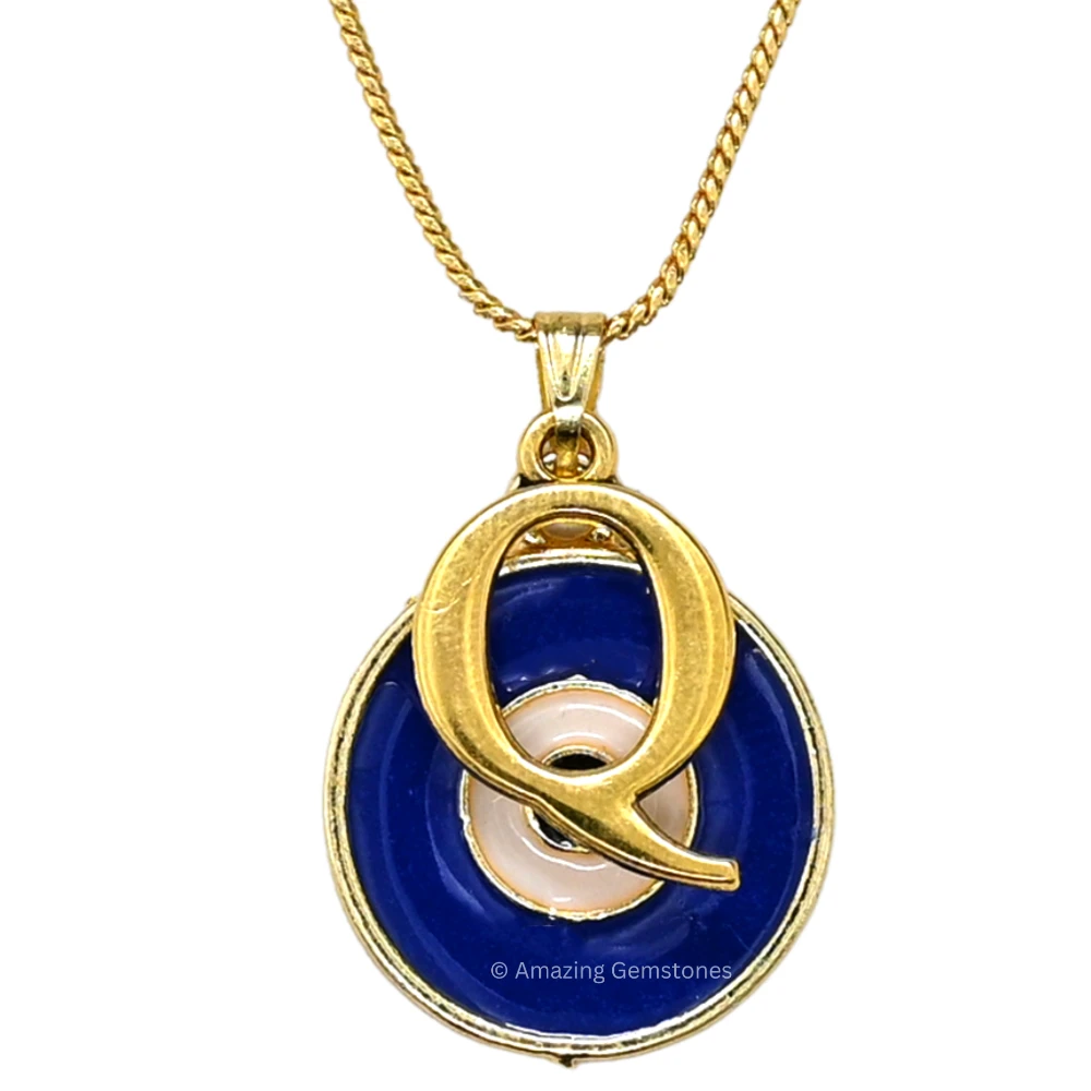 Evil Eye Pendant Necklace with Q Initial