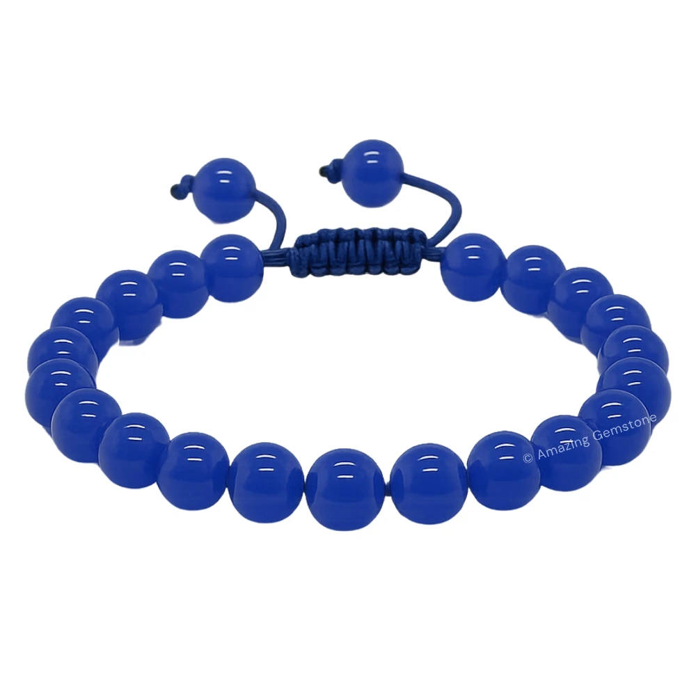Blue Agate Beaded Bracelet (Adjustable)