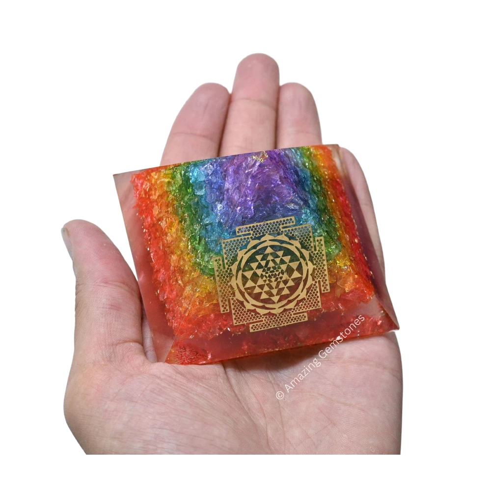 Chakra Onyx Orgone Pyramid - Big Sri Yantra
