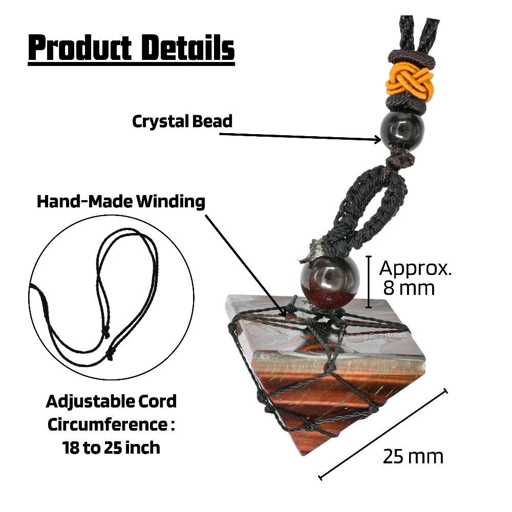 Red Tiger Eye Pyramid Pendant Necklace (Macrame)