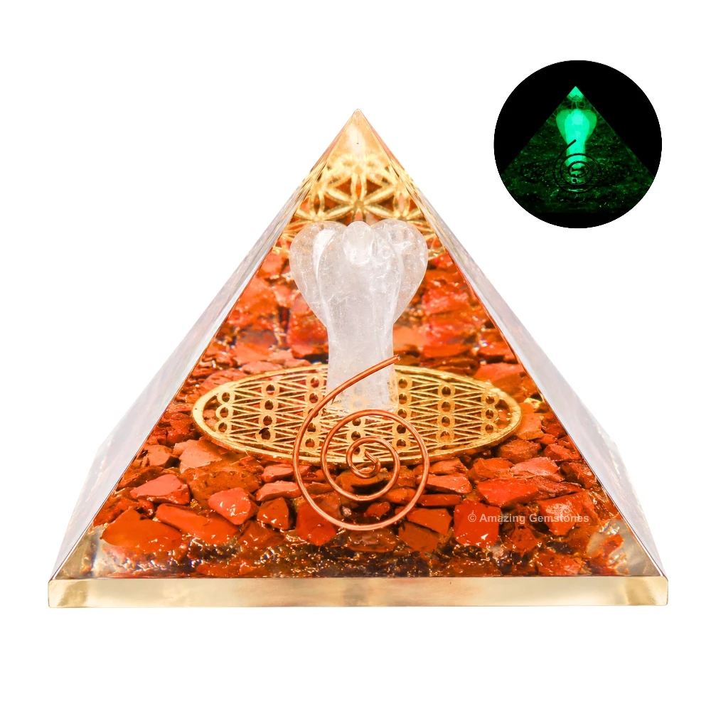 Red Jasper Orgone Pyramid - Angel Glow in Dark