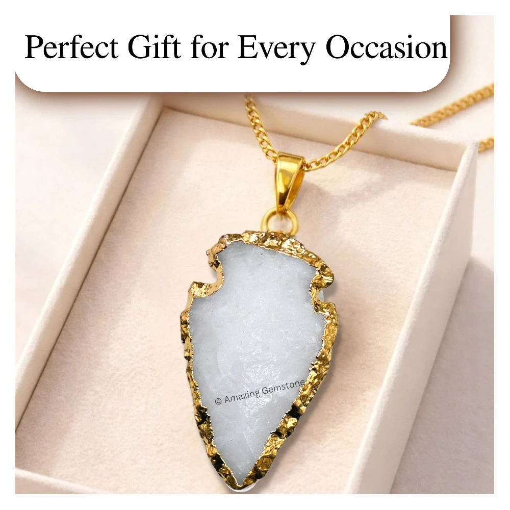 Snow Quartz Arrowhead Pendant - Gold Plated