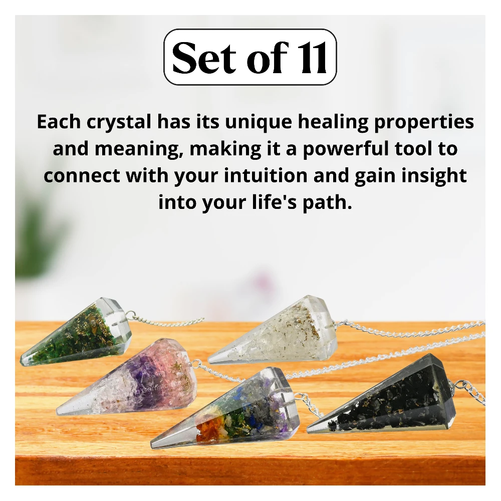 Pack of 11 Orgone Crystal Pendulums