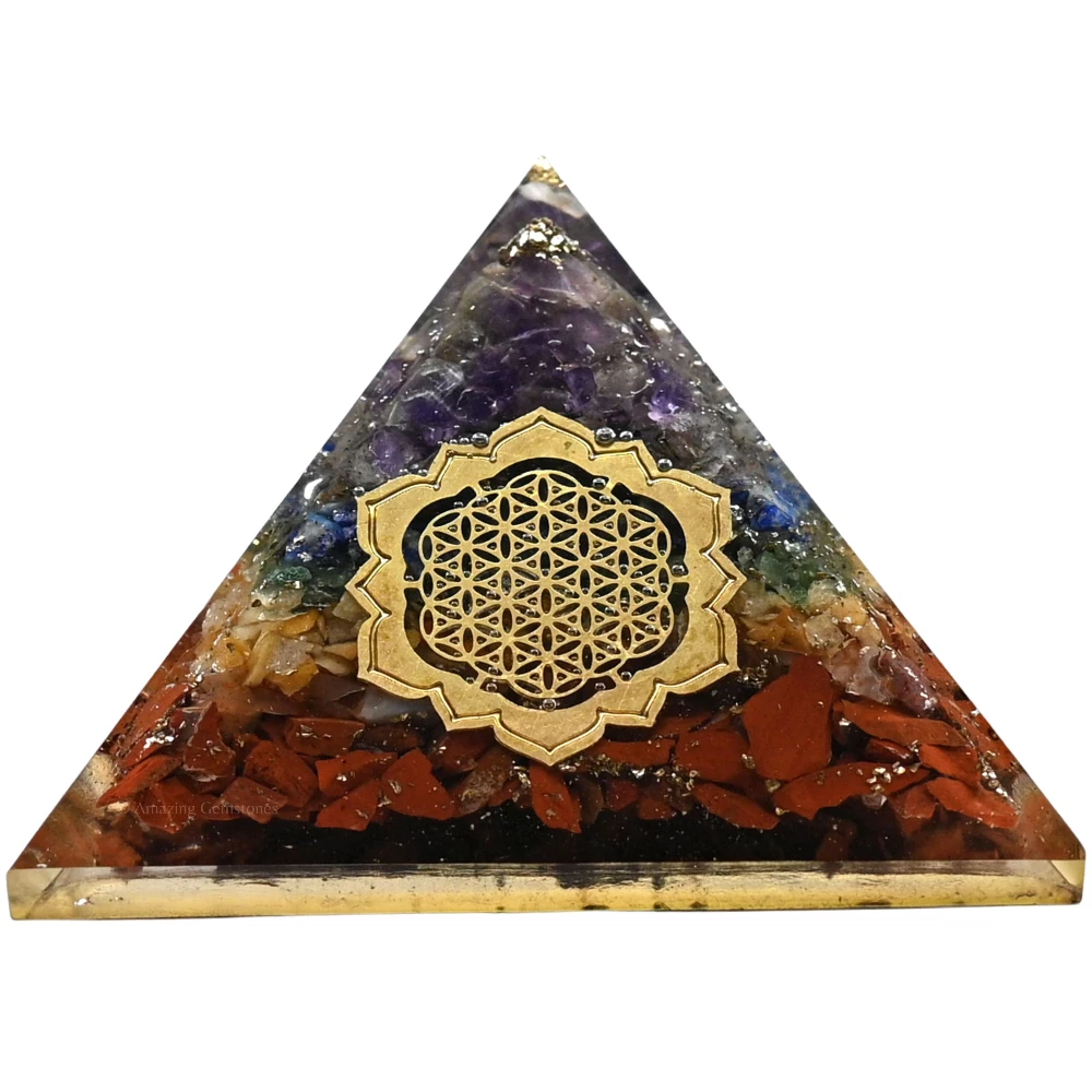 Natural Chakra Orgone Pyramid - Lotus Flower of Life