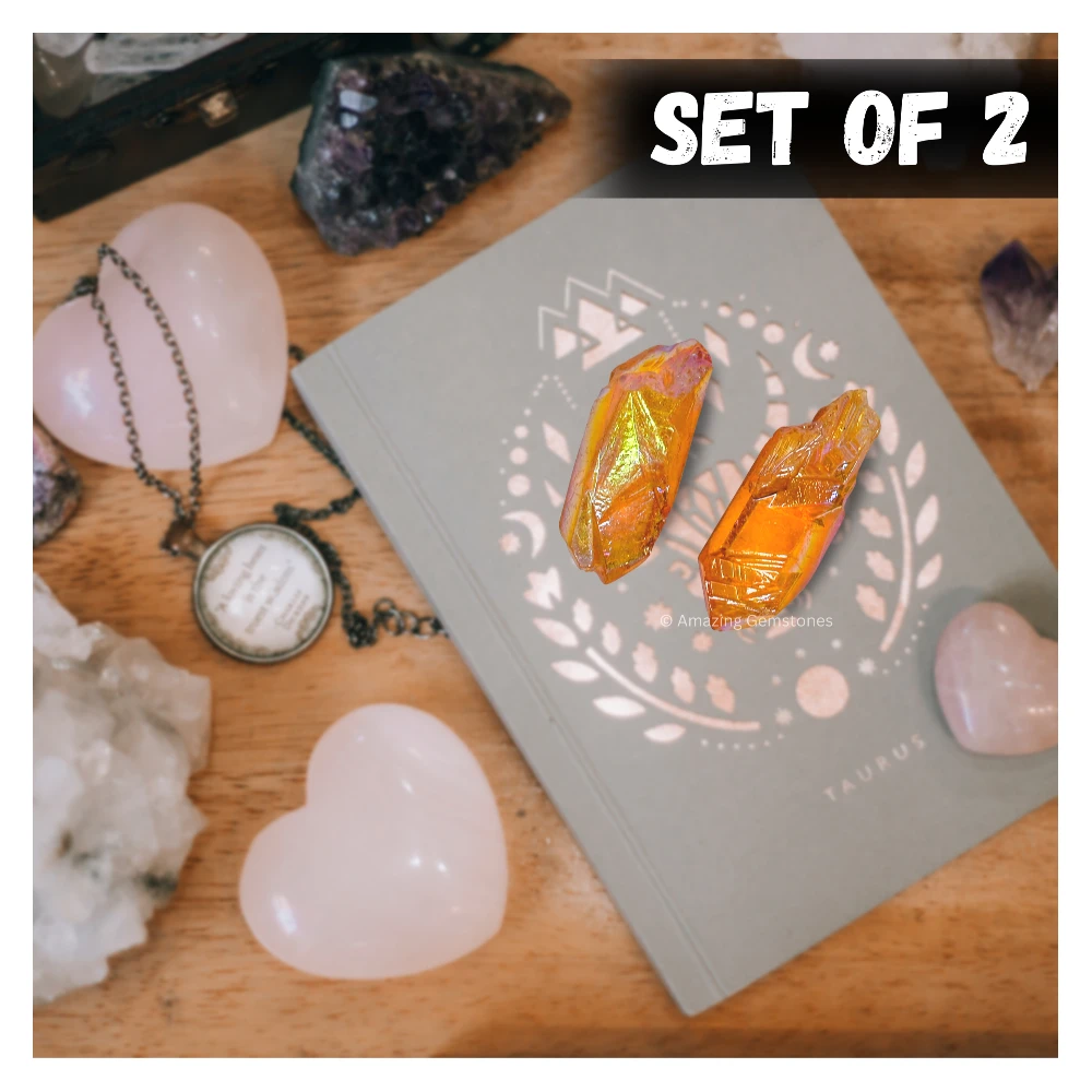 Tangerine Aura Quartz Raw Crystal Points (2 Pieces)