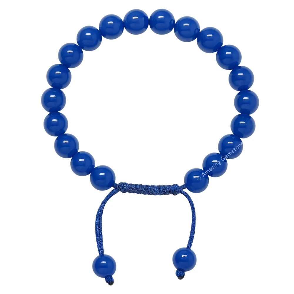 Blue Agate Beaded Bracelet (Adjustable)