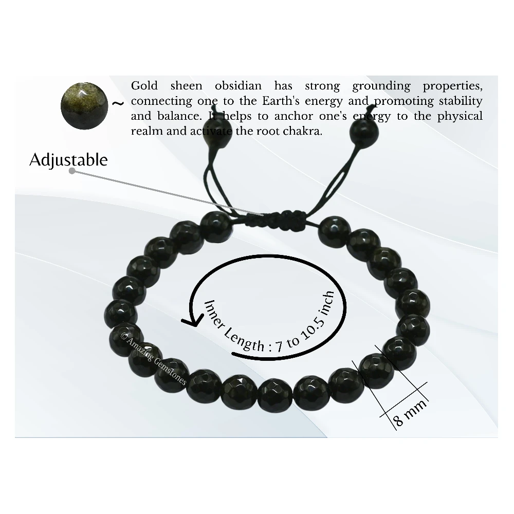 Golden Sheen Obsidian Bracelet (Faceted-Adjustable)