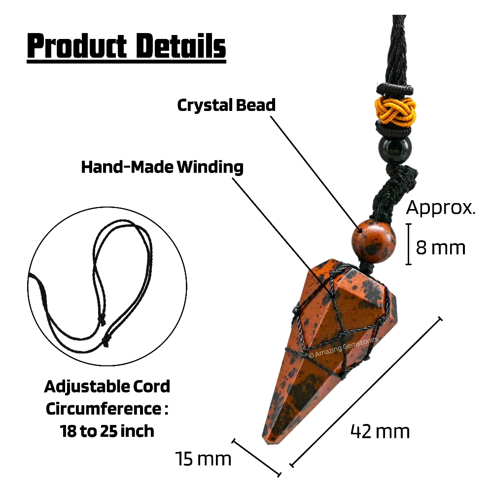 Mahogany Obsidian Pendulum Pendant Necklace (Macrame)