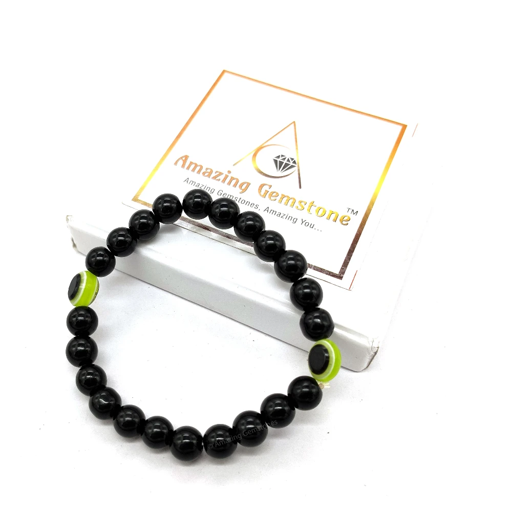 Green Evil Eye and Black Obsidian Bracelet