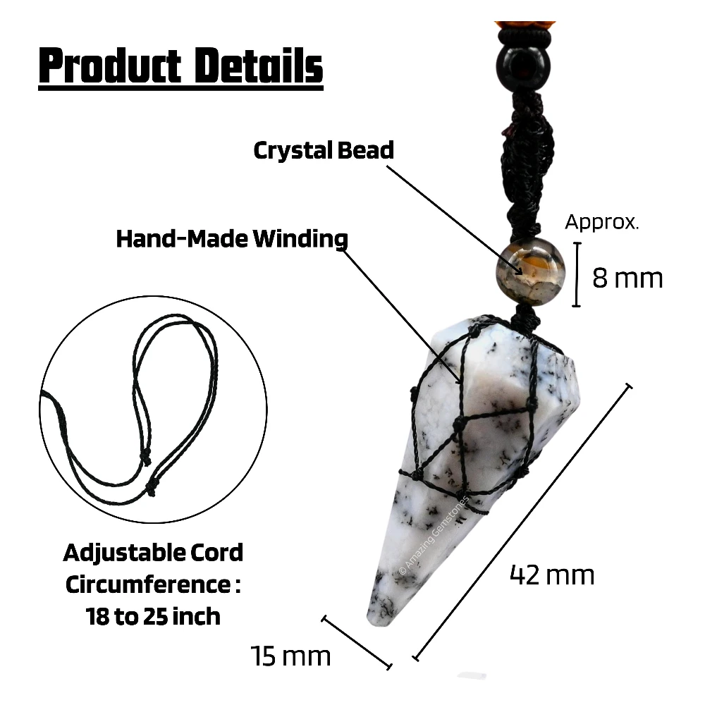 Dendrite Opal Pendulum Pendant Necklace (Macrame)