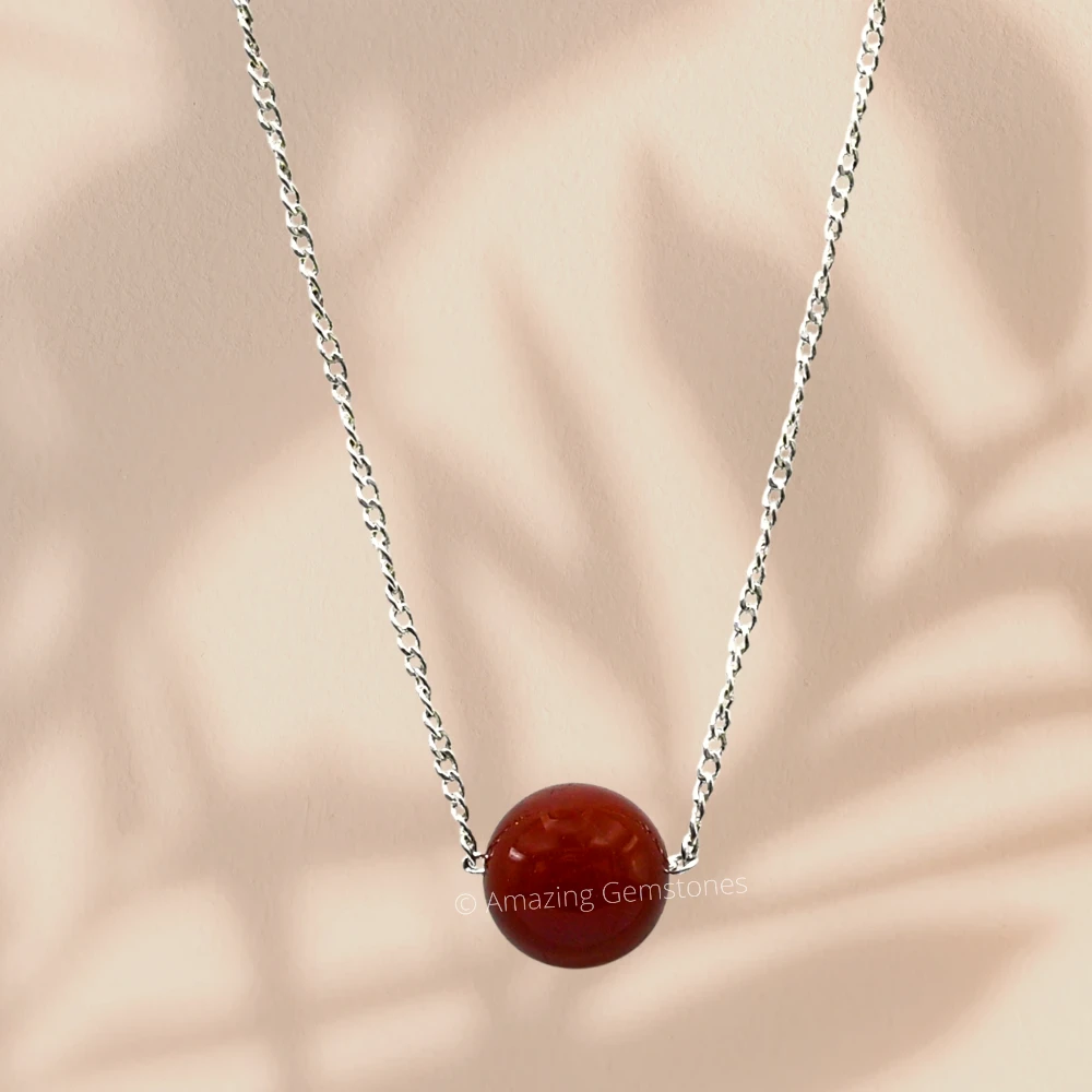 Carnelian Necklace - Crystal Bead (Silver)