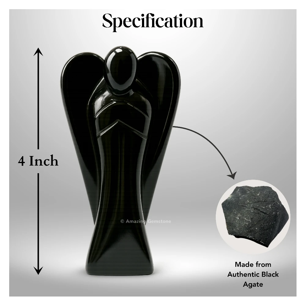 Black Agate Angel Figurine (4 Inch)