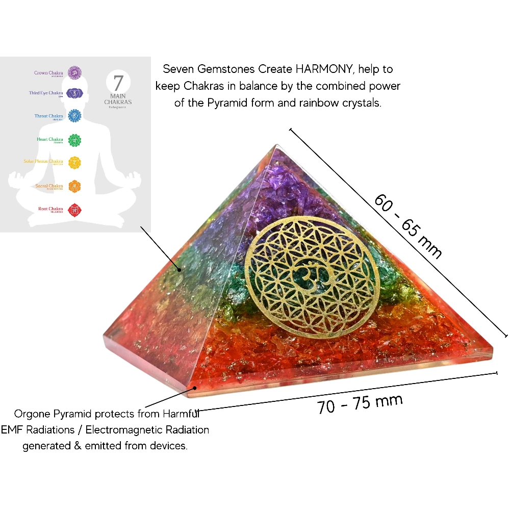 Chakra Onyx Orgone Pyramid - OM Flower of Life