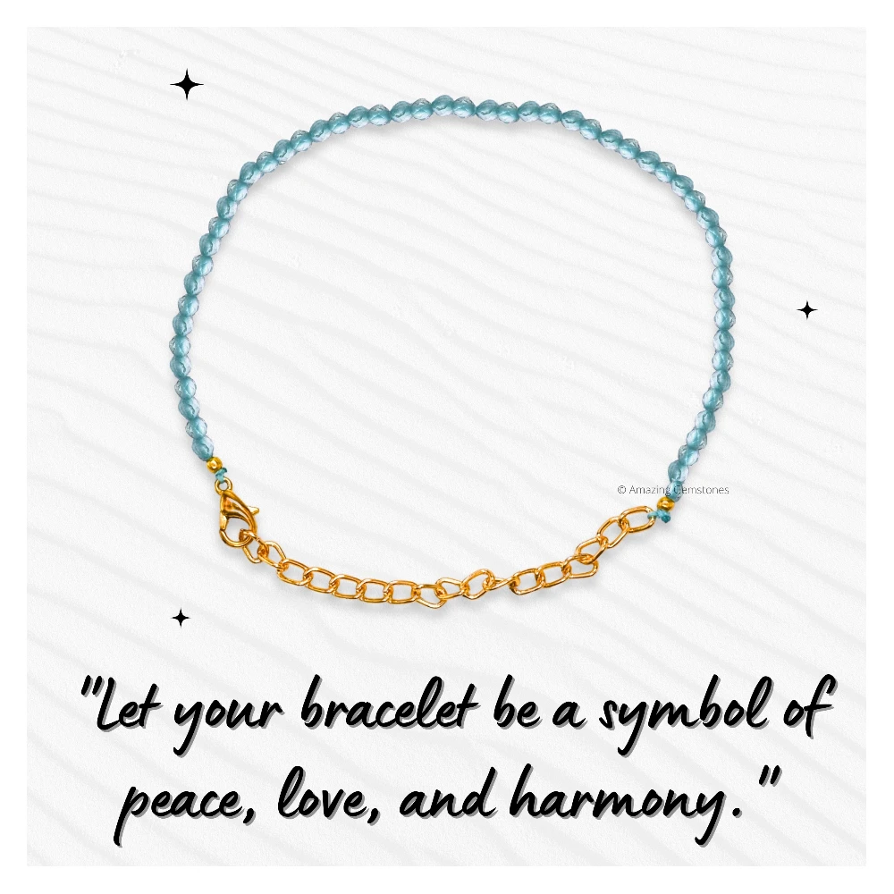 Sky Apatite Crystal Bracelet - 2mm Faceted Bead (Gold)