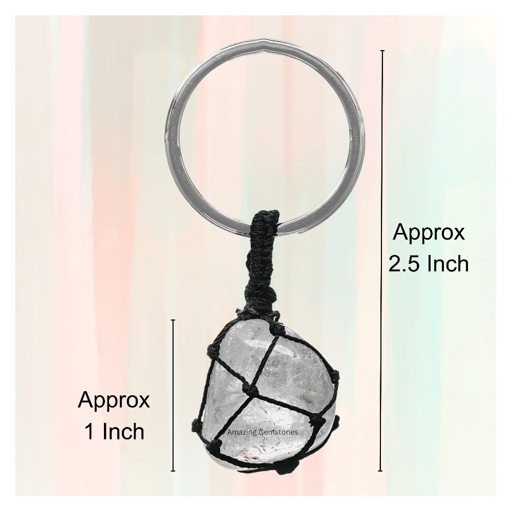 Clear Quartz Keychain Keys Holder (Macrame Tumble)