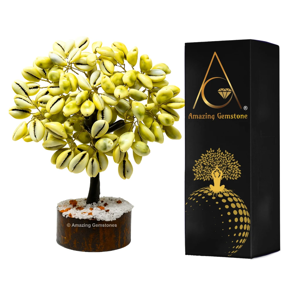 Yellow Cowrie Shells Tree - (100 Beads)