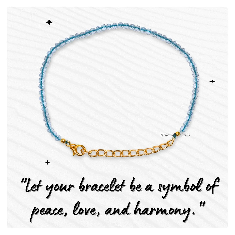 Aqua Chalcedony Crystal Bracelet - 2mm Faceted Bead (Gold)