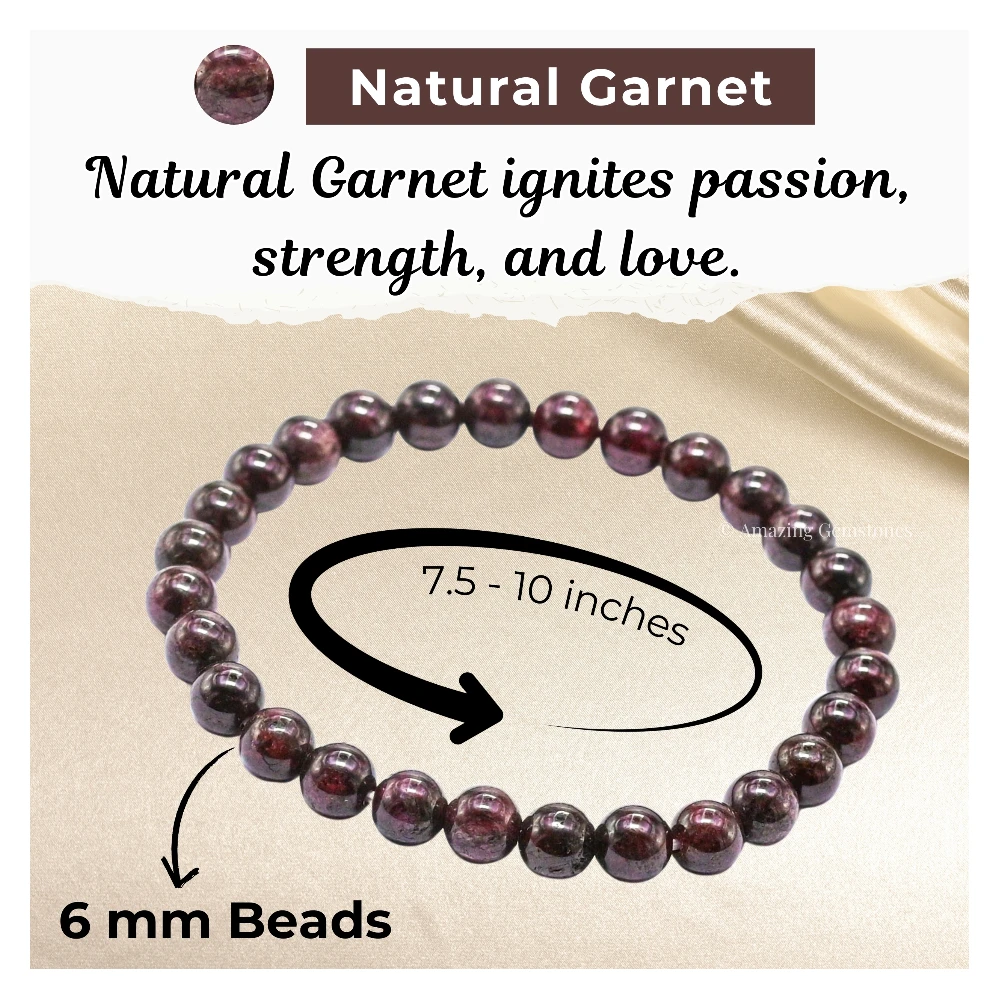Garnet Healing Crystal Bracelets - 6mm Beads