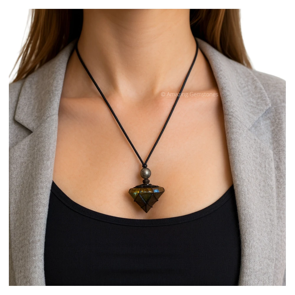 Labradorite Pyramid Pendant Necklace (Macrame)