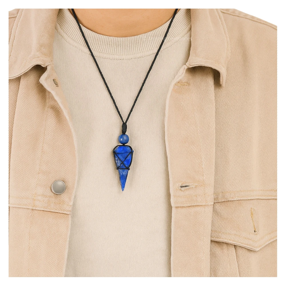 Lapis Lazuli Pendulum Pendant Necklace (Macrame)