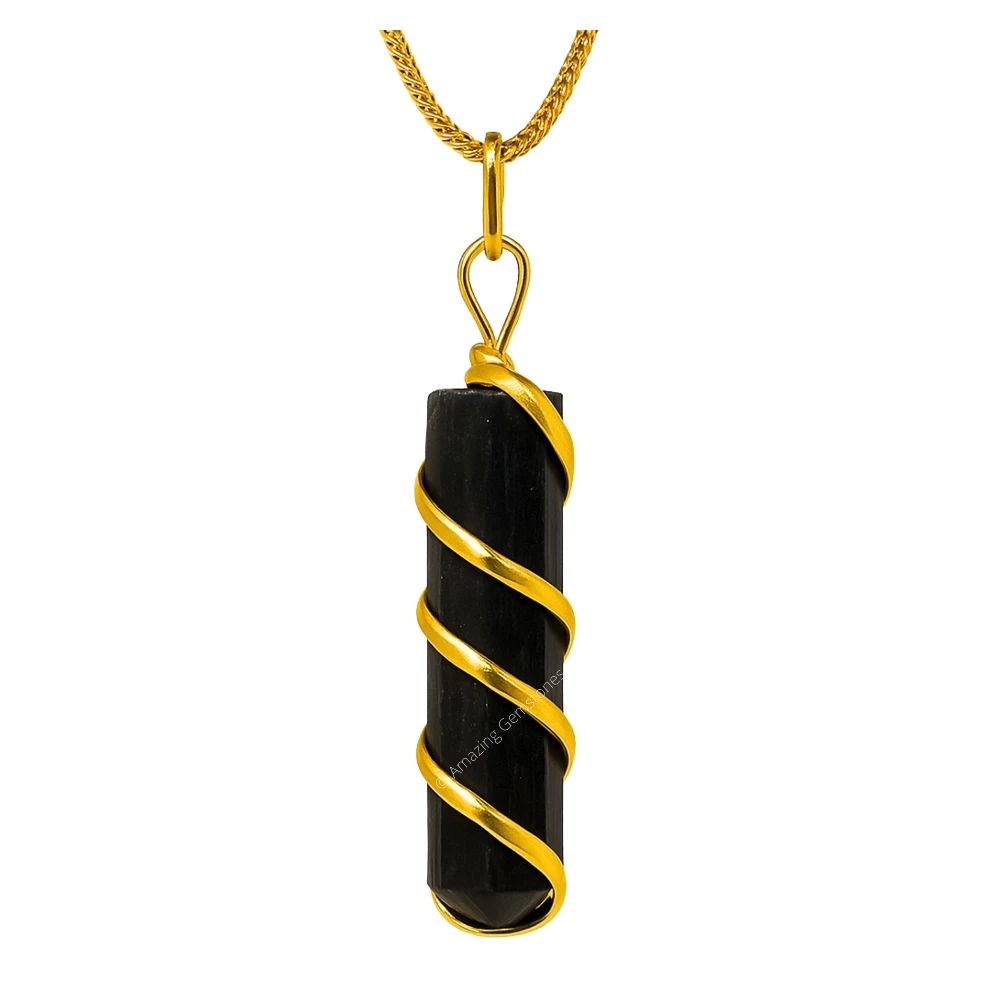 Blue Aventurine Necklace - Spiral Pencil Point (Gold)