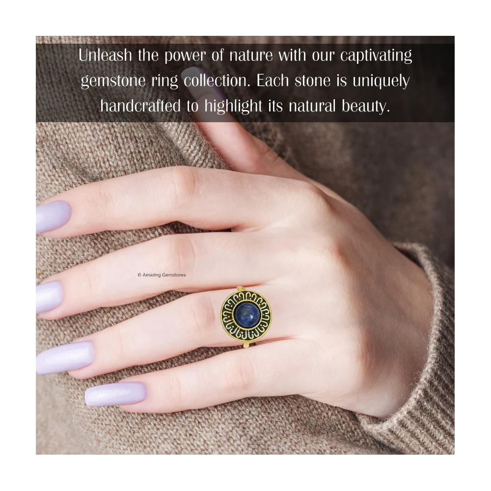 Lapis Lazuli Crystal Bead Ring (Gold)