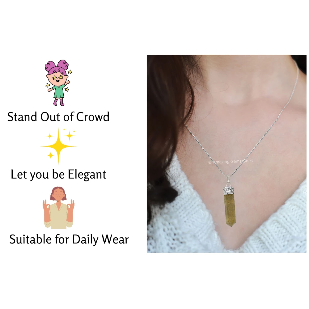 Citrine Necklace - Pencil Point (Silver)