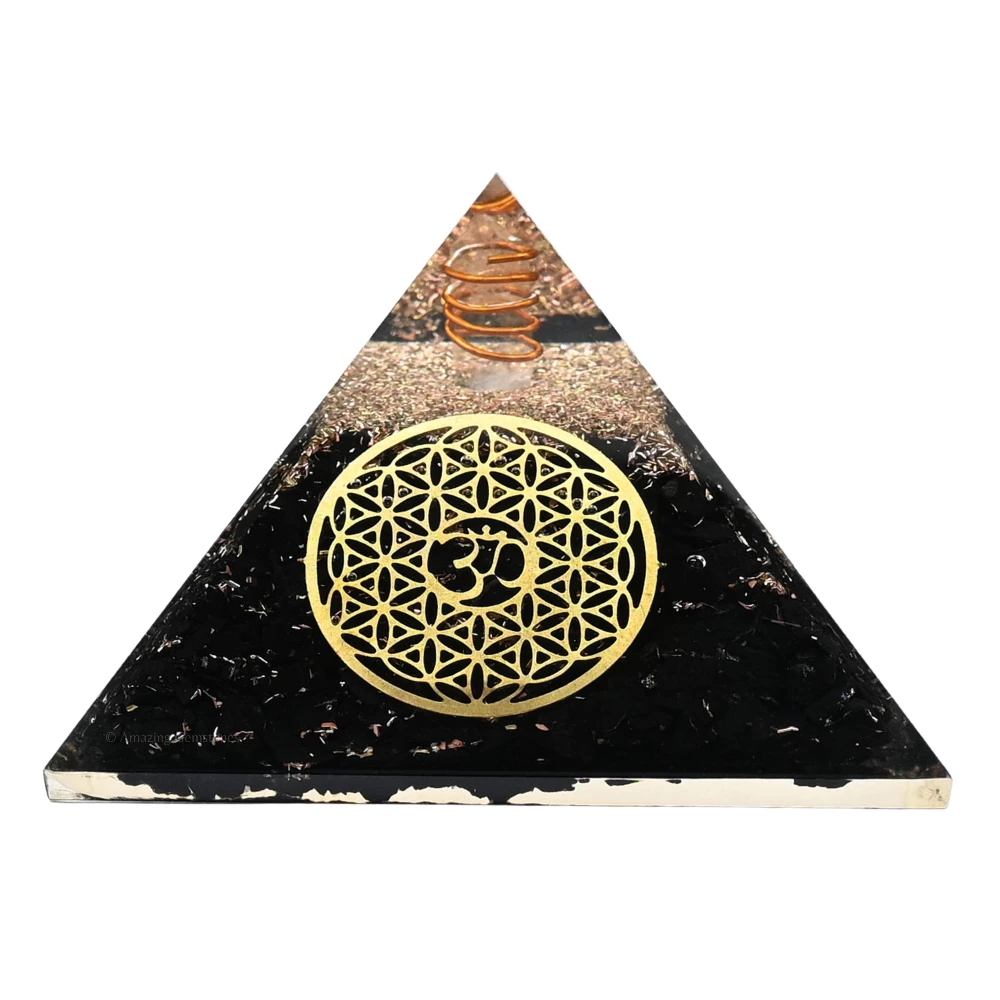 Black Tourmaline Orgone Pyramid - OM Flower of Life