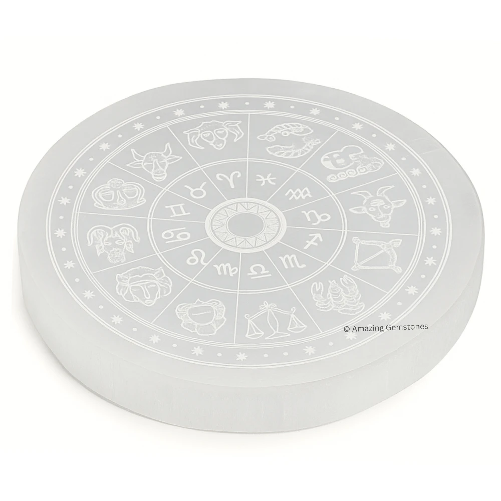 Selenite Charging Plate - Zodiac Sign (4 Inch)