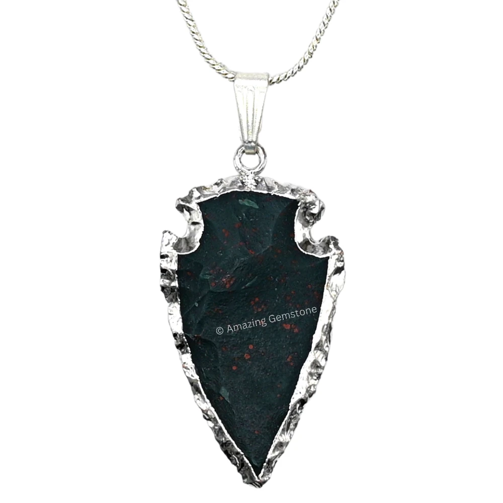 Bloodstone Arrowhead Pendant - Silver Plated
