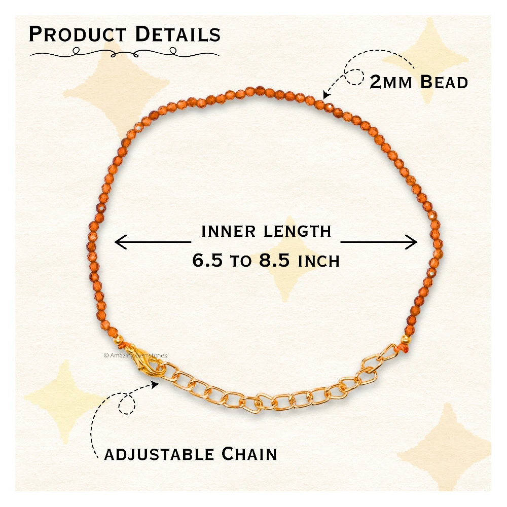 Hessonite Garnet Crystal Bracelet - 2mm Faceted Bead (Gold)
