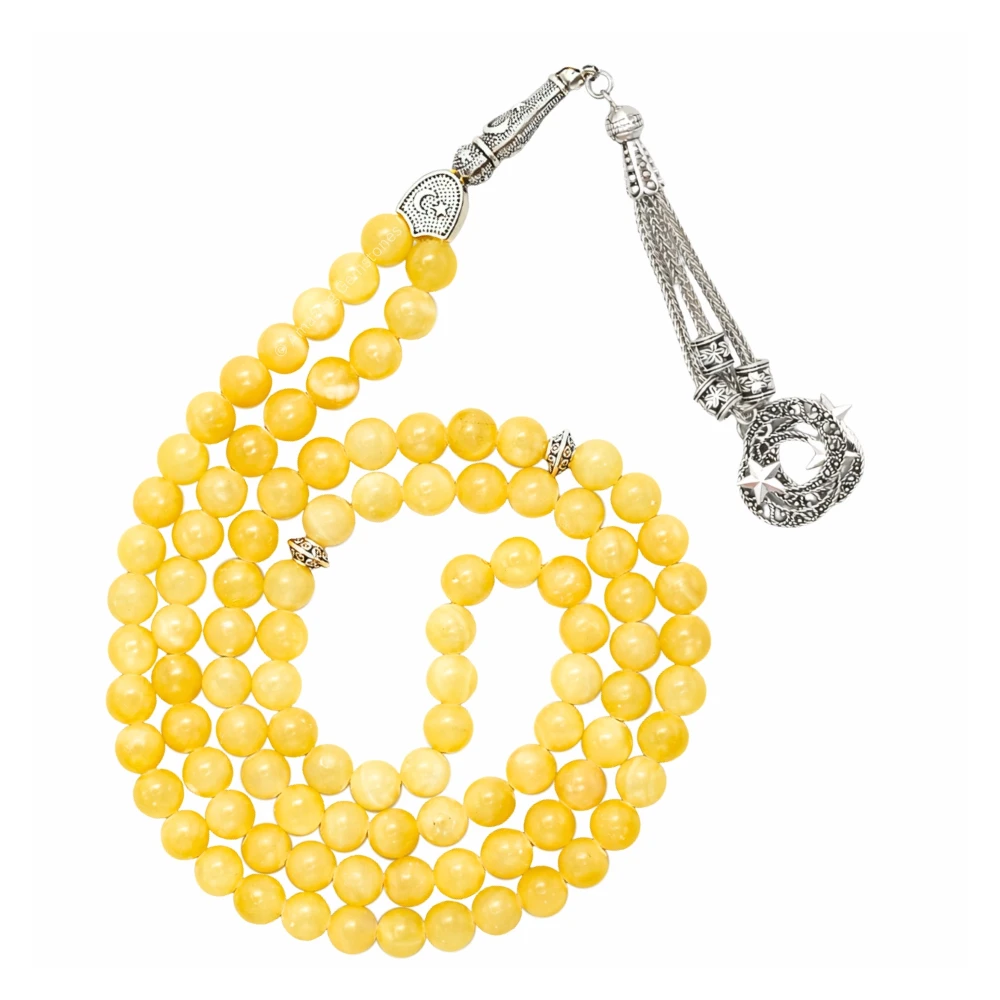 Yellow Calcite Crystal Tasbeeh Sibha Prayer Beads (Silver)