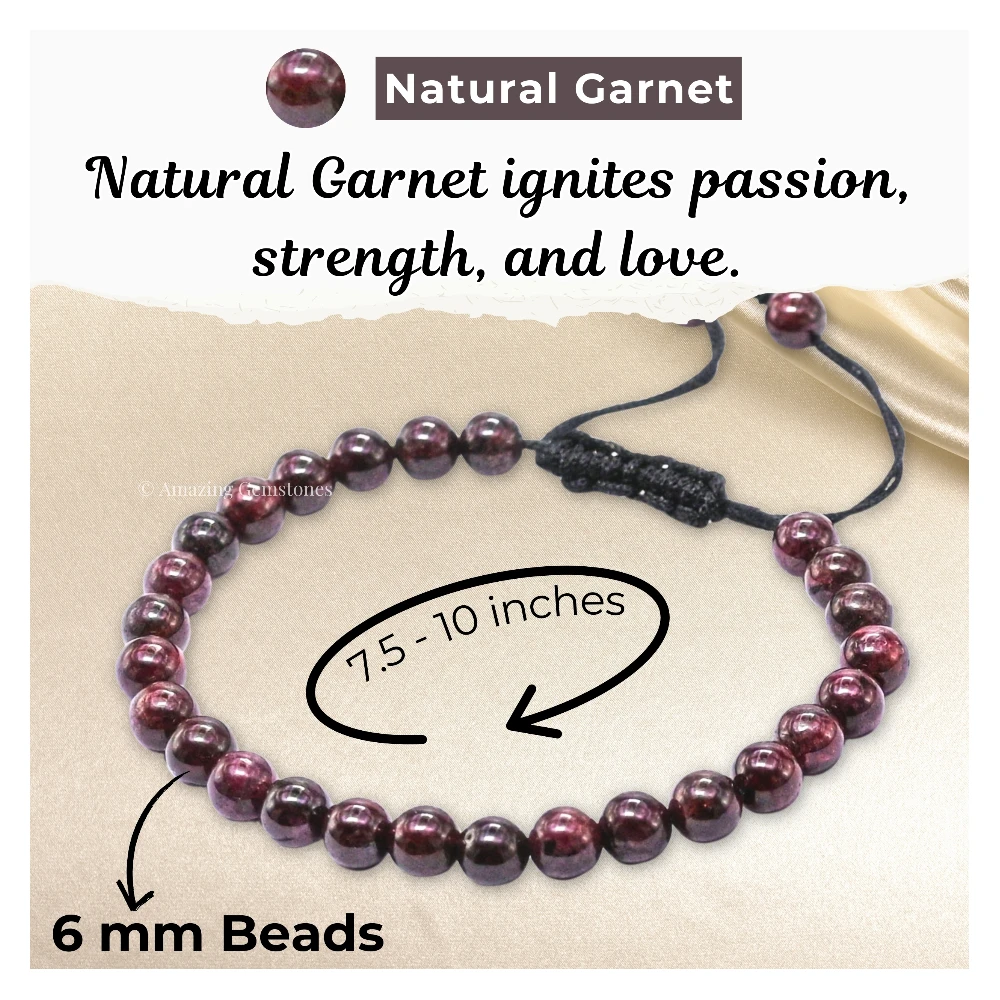 Garnet Healing Crystal Bracelets - 6mm Beads (Adjustable)