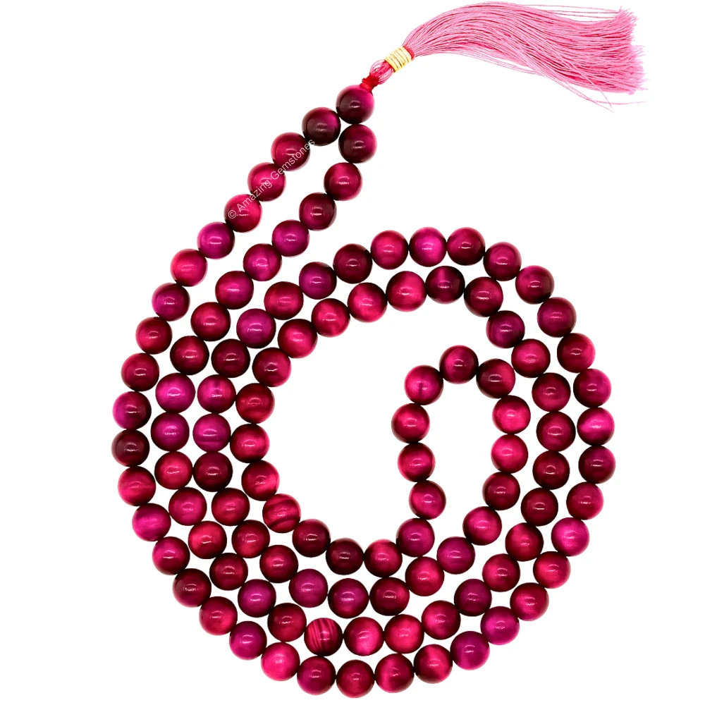 Pink Tiger cats eye Mala (Without Knot)