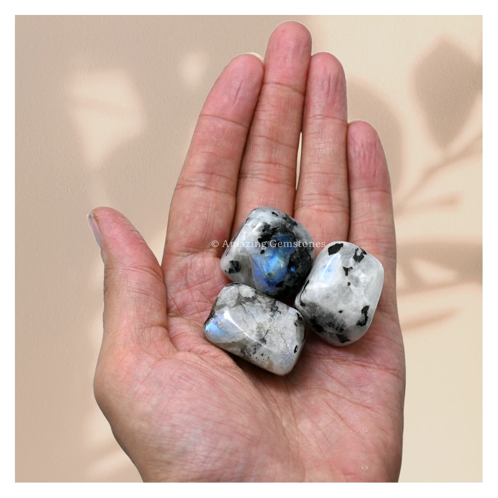 Tumbled Rainbow Moonstone Crystals Stones (1 oz)