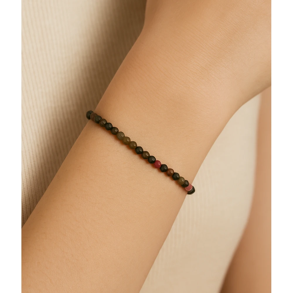 Multi Tourmaline Crystal Bracelet - 2mm Faceted Bead (Gold)